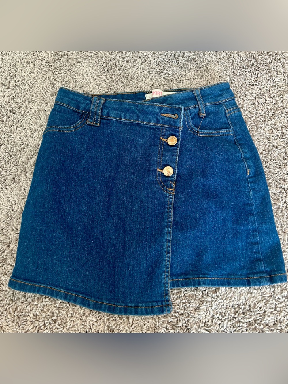 Tie-Waist Dark Blue Denim Mini Skorts (it’s skirt and shorts) for girls.